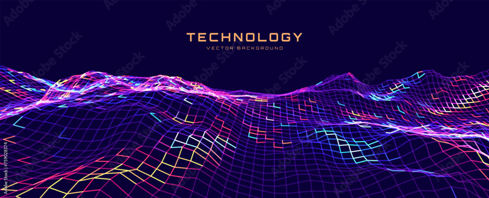 Poster Hi Tech Network Connection Grid. 3D Technology Style Baner Design. Technology Vector Illustration. Futuristic Design for Technology or Science Event.