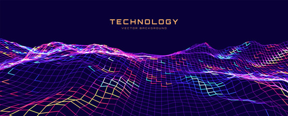 Hi Tech Network Connection Grid. 3D Technology Style Baner Design. Technology Vector Illustration. Futuristic Design for Technology or Science Event.