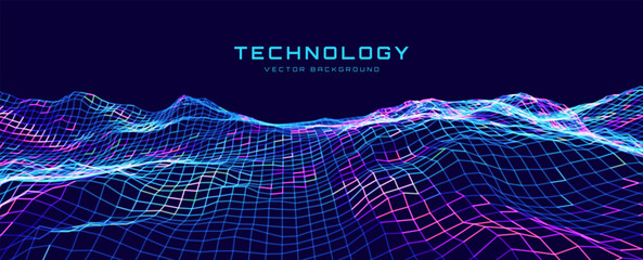 Hi Tech Network Connection Grid. 3D Technology Style Baner Design. Technology Vector Illustration. Futuristic Design for Technology or Science Event. - obrazy, fototapety, plakaty