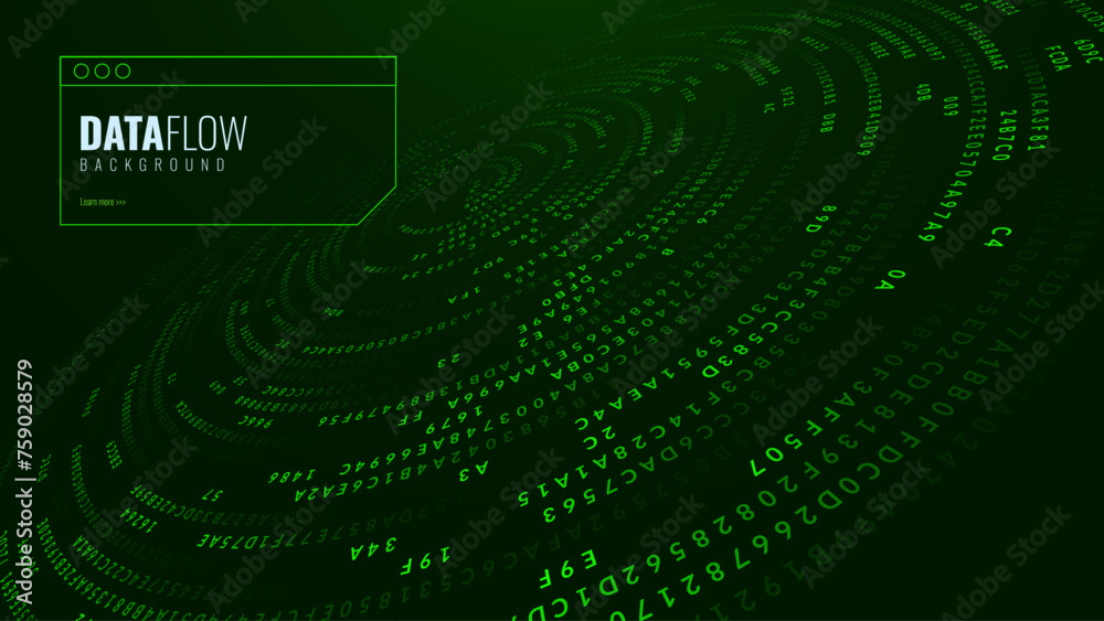 Fototapete Green Abstract Matrix Vortex Technology Background. Binary Computer Code Dynamic Spiral. Programming, Coding, Hacker Concept. Binary Numbers Moving in Spiral. Vector Illustration. Sci-fi Background.