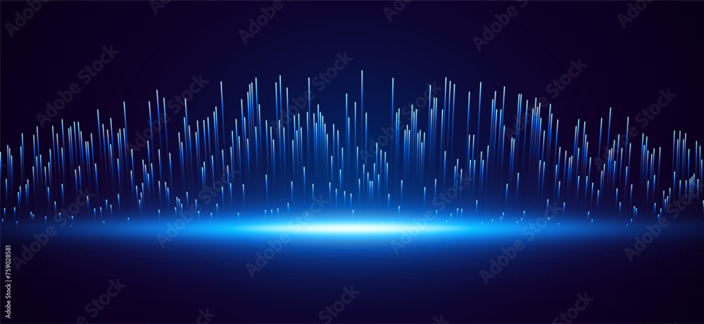 Leinwandbilder Abstract Digital Technology Background. Blue Light Effects. Digital Equalizer Sound Wave Visualization. Lights Flying Up. Vector for Your Graphic Design.