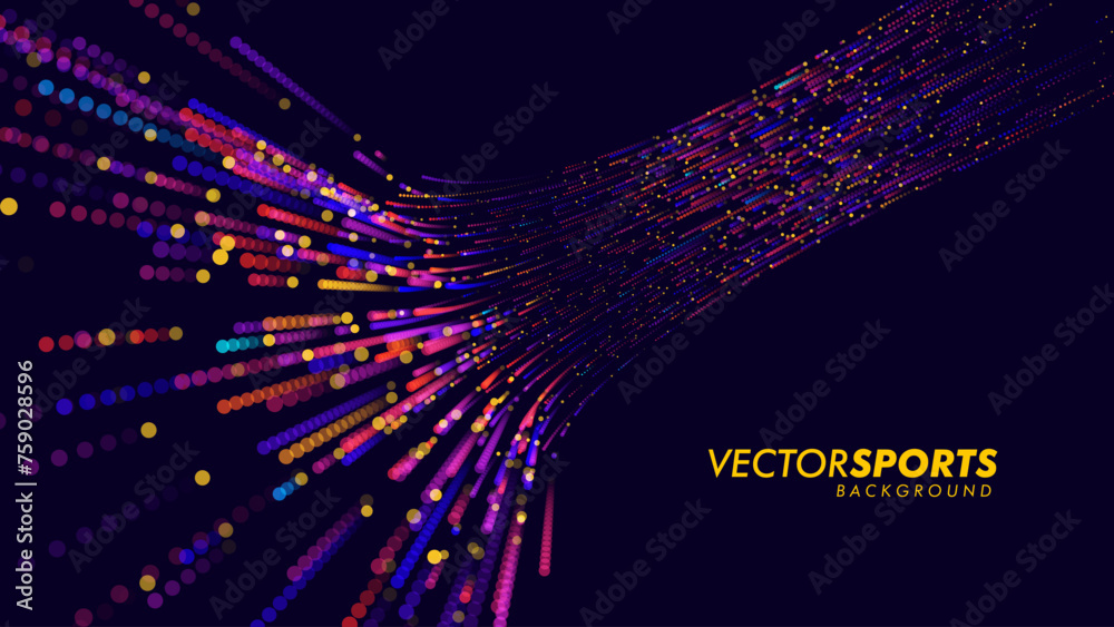 Poster Digital Data Flow Vector Background. Big Data Technology Lines. 5G Wireless Data Transmission. High Speed Light Trails. Information Flow in Virtual Reality Cyberspace. Vector Illustration.