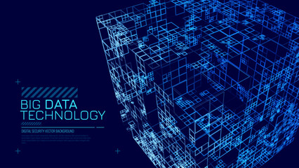 Big Data Storage Technology. Abstract Data Cube Background. Modern Technology Banner. Information Server. Data Science Computer Science Algorithms Vector Illustration.