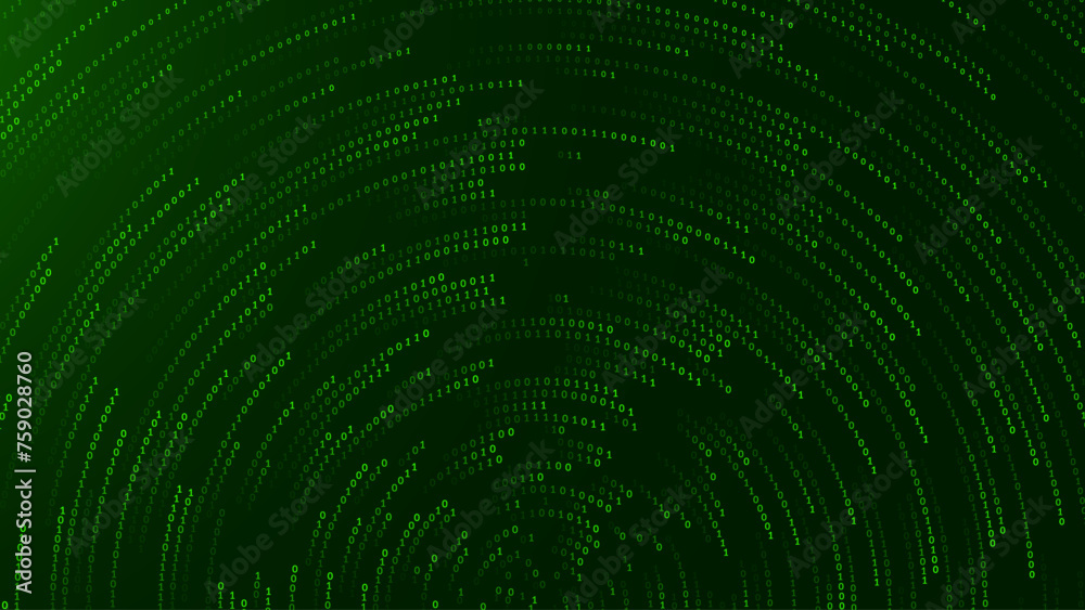 Fototapete Green Abstract Matrix Vortex Technology Background. Binary Computer Code Dynamic Spiral. Programming, Coding, Hacker Concept. Binary Numbers Moving in Spiral. Vector Illustration. Sci-fi Background.