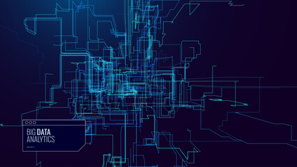 Blockchain Technology Background. Big Data Flow Block Validation in the Blockchain Concept. Abstract 3D Lines. Vector Illustration.