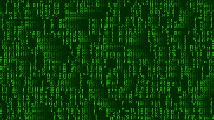 Obraz premium Abstract Binary Software Programming Code Background. Random Parts of Program Source Code. Binary Digits Matrix. Digital Data Cyber Security Technology Concept. Ultra Wide Vector Illustration.