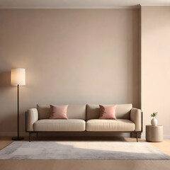 minimalist home interior design of modern living room, sofa and floor lamp with copy space 