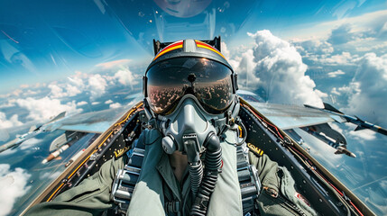 Elite pilot in cockpit of a fighting jet locked on mission target high stakes war aviation scene