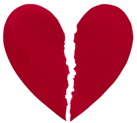 A red paper heart that is torn apart 