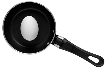 A small frying pan with a white egg inside