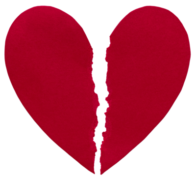 A red paper heart that is torn apart 