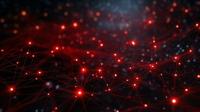 red, white, nodes, lines, dark, background, network, connectivity, concept, interconnected, graphic, abstract, visualization, technology, digital, communication, internet