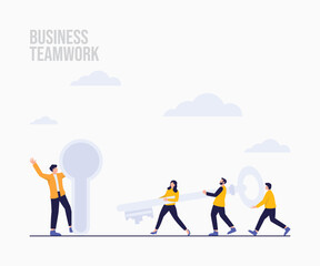Business characters teamwork with key and idea landing page concept