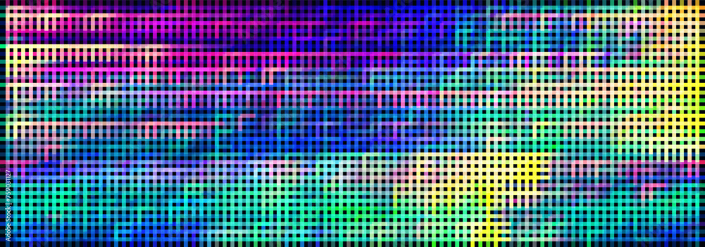 Poster colorful rainbow glitch screen effect. abstract digital pixel crosses noise glitch error. overlay te