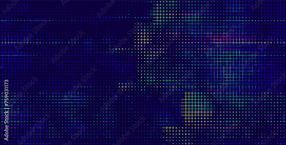 Poster colorful rainbow glitch screen effect. abstract digital pixel crosses noise glitch error. overlay te