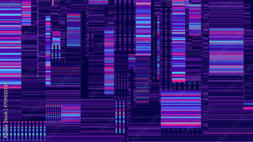 Poster Abstract Glitch Horizontal Lines Background. Unique Design Abstract Digital Noise Glitch Error Video Damage Texture. Aesthetics of Vaporwave or Cyberpunk Style. Vector Illustration.