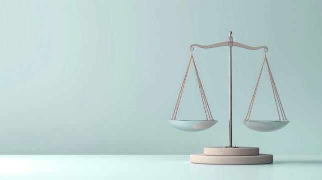 Close up balance scales of justice for attorney law copy space background. AI generated image