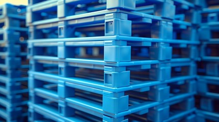 Pile of plastic shipping pallet. Industrial plastic pallet stacked at factory warehouse