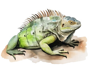 Obraz premium Iguana single object watercolor illustration isolated on white background for removing backgroundIsolate