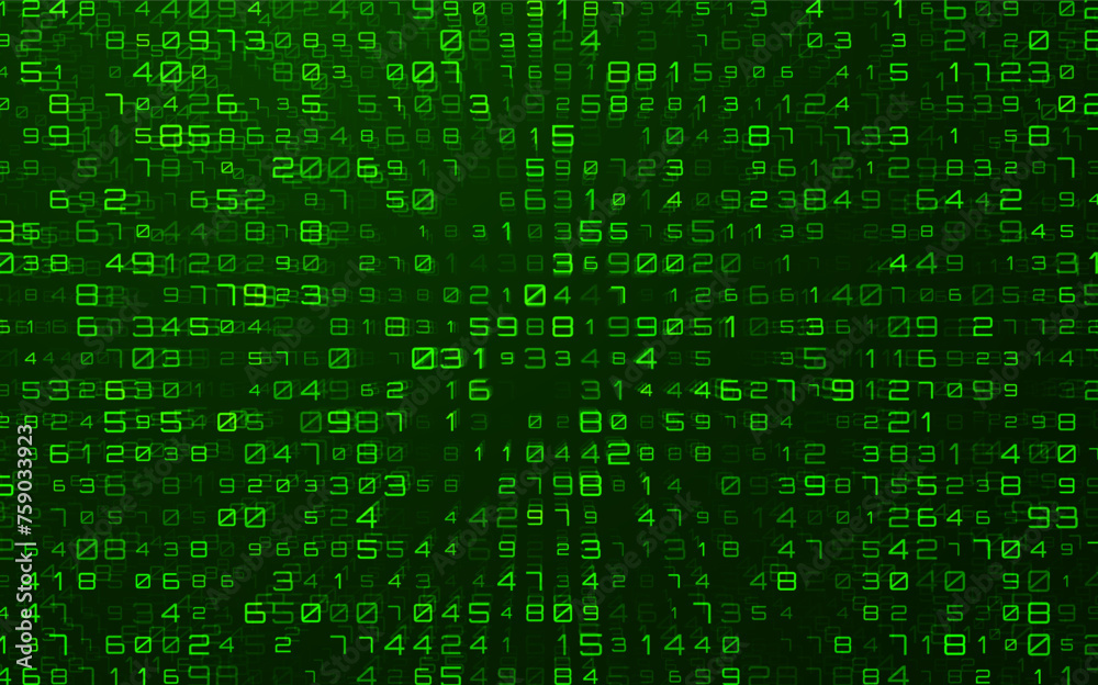 Fototapete Abstract Green Matrix Background. Binary Computer Code. Coding Hacker concept. Vector Background Illustration.