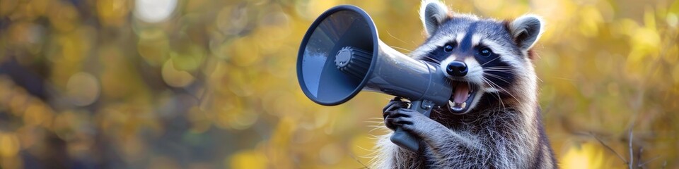 Obraz premium A raccoon with a megaphone in hand ready to make a bold amusing announcement