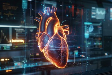 3D heart mapping with futuristic holographic imagery - obrazy, fototapety, plakaty