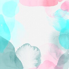 The abstract background illustration. The effect of painting with watercolors on a grainy textured paper. Pastel shades. Multi-colored spots and smudges. Pink, blue. Square frame. 