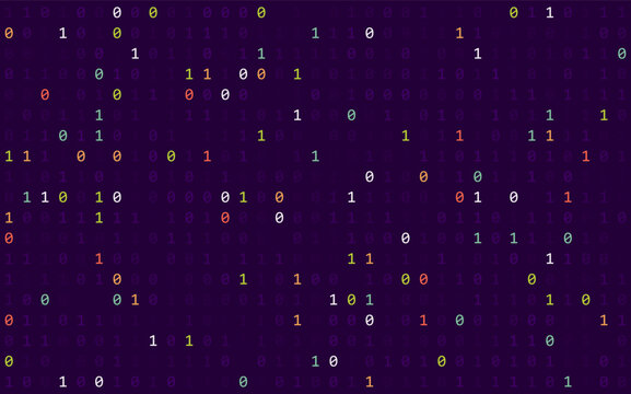 Mathematics Background - Binary Numbers in Random Pattern with Random Highlights. Colorful School Pattern for Children. Multicolor Math Physics Programming Algorithm Vector Illustration.