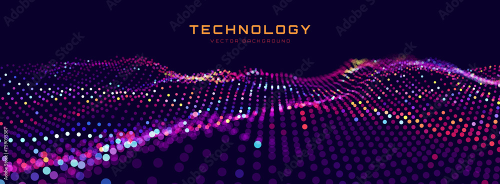 Poster Digital Data Flow Vector Background. Big Data Technology Lines. 5G Wireless Data Transmission. High Speed Light Trails. Information Flow in Virtual Reality Cyberspace. Vector Illustration.