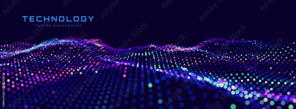 Poster Digital Data Flow Vector Background. Big Data Technology Lines. 5G Wireless Data Transmission. High Speed Light Trails. Information Flow in Virtual Reality Cyberspace. Vector Illustration.