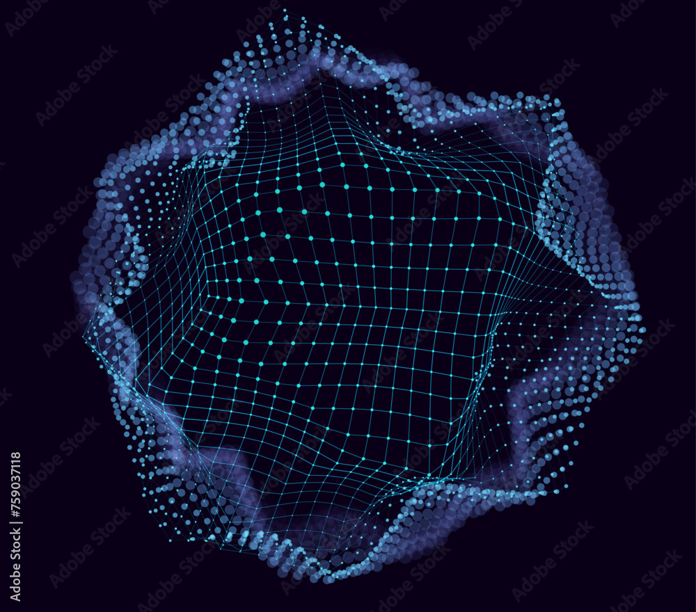 Leinwandbilder Abstract Vector Mesh Sphere on Dark Background. Futuristic Style HUD Element. Technology Background for Business Presentations. Corrupted Point Sphere Array. Vector Illustration.