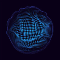 Sound Wave 3D Sphere Curve with Particles. Colorful Equalizer Background. Abstract Dots Audio Visualization Cover. Vector Illustration for Technology Music Posters, Covers, Banners, Events.