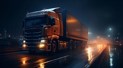 a truck on a wet road