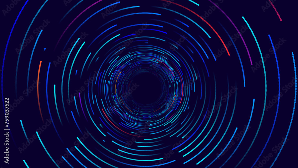 Leinwandbilder Big Data Visualization. Circular Particles With Trails Vortex. Futuristic Science or Finance Infographic Design. Complex Visual Data Background. Abstract Data Flowing. Vector Illustration.