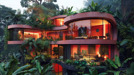 Unveiling the Beauty of a Futuristic Pink Residence in Verdant Surroundings
