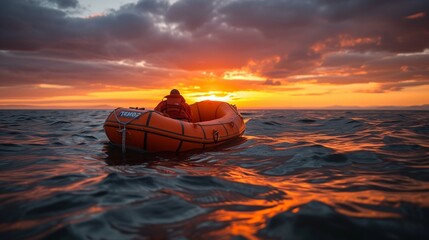 a person in a raft on water - obrazy, fototapety, plakaty
