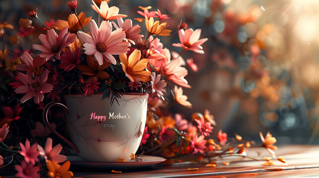 A joyful celebration of motherhood, this image features a heartwarming 'Happy Mother's Day' message, symbolizing the love and appreciation for all moms. Generative AI