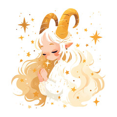 zodiac sign Capricorn with golden stars illustration on white background