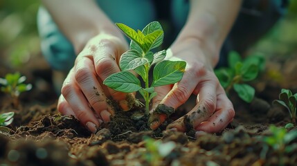 Hands Carefully Planting a Young Tree