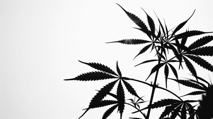 Multiple cannabis leaf silhouettes overlapping, with a soft gradient from white to grey in the background
