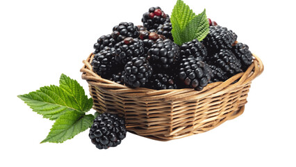 A realistic portrait of Blackberry in a basket isolated on Transparent background.