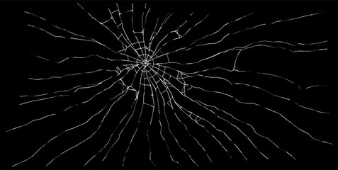 Broken Glass with Cracks. Bullet Marks on Glass. Vector Illustration.