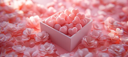 a box full of pink hearts