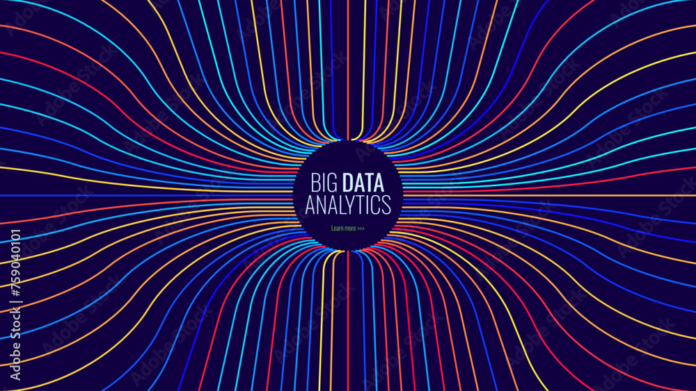 Poster BIG DATA Machine Learning Algorithms. Data Sorting Colorful Graph. Computer Science Concept. Big Data Analytics Stream. Information Classification. Vector Illustration.
