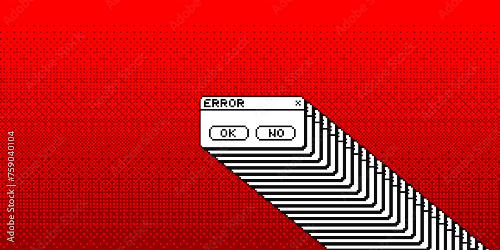 Poster Critical Error Warning Popup Message. Vintage User Interface. 1-Bit Pixel Operating System UI Error. Vector Illustration.