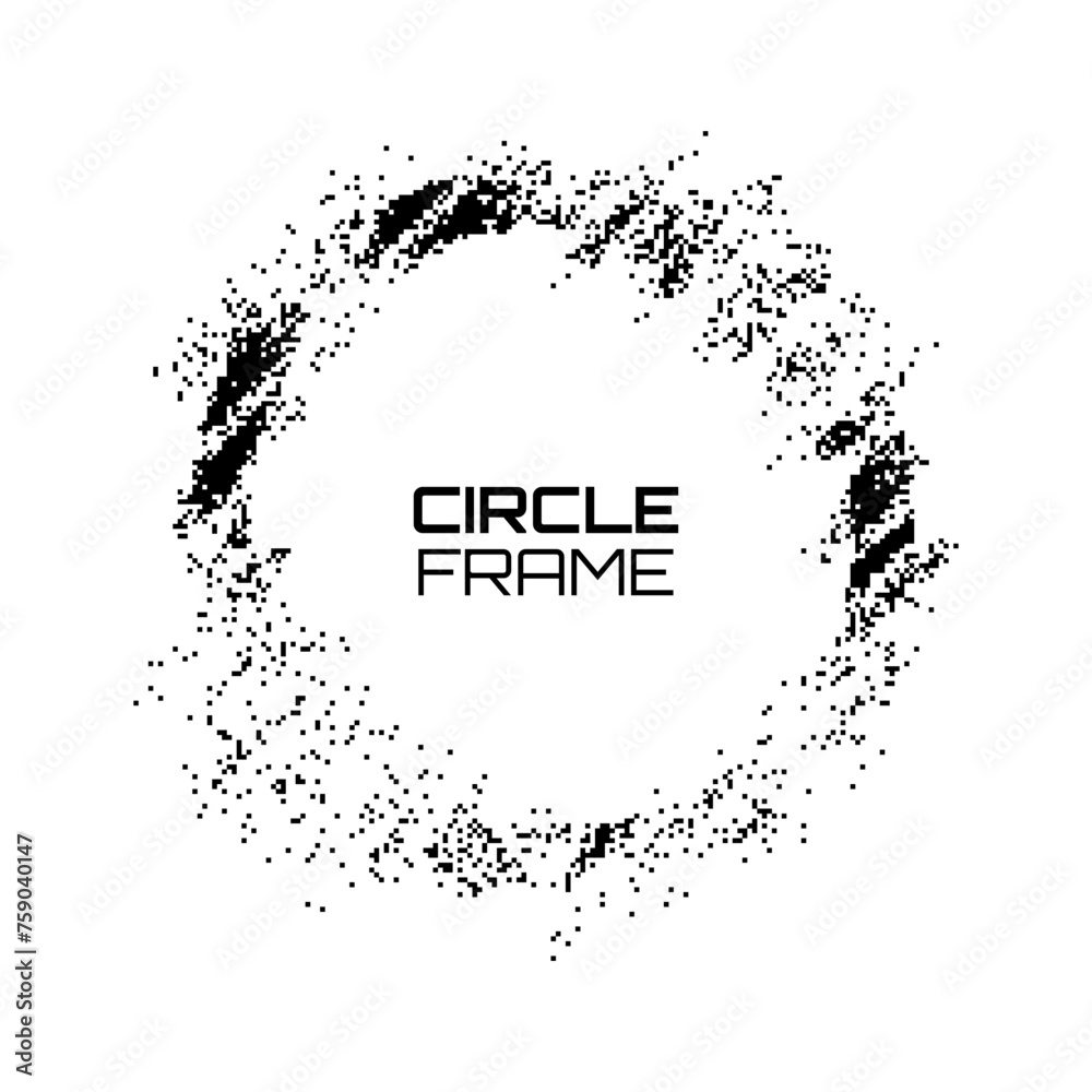 Poster Glitch Pixel Circle Frame Design. Distorted Retro Game Style Modern Background. Pixel Ring Particles Design for Graphic Design - Banner, Poster, Flyer, Brochure, Card. Vector Illustration.