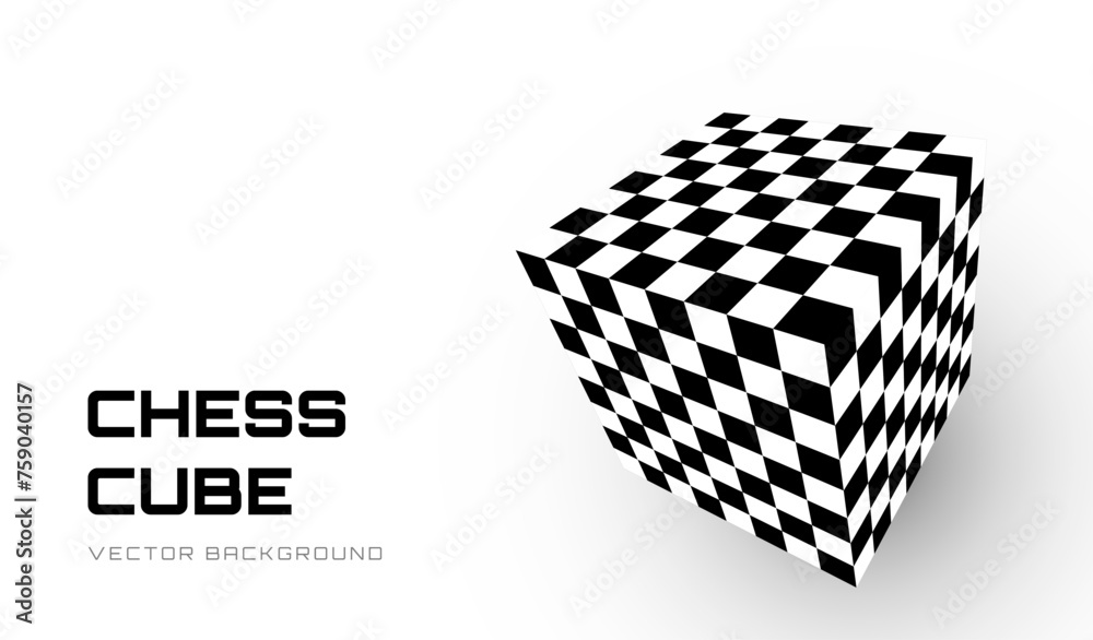Aufkleber 3D Cube Geometry Checkered Pattern. Chess Cube isolated on White Background. Vector Illustration.