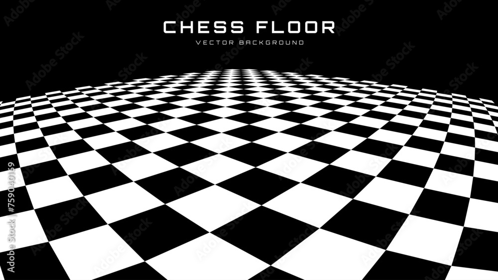 Aufkleber Chess Floor in Perspective with Checkerboard Texture. Empty Chess Board. Black and White Squares Mosaic Studio Background. Vector illustration.