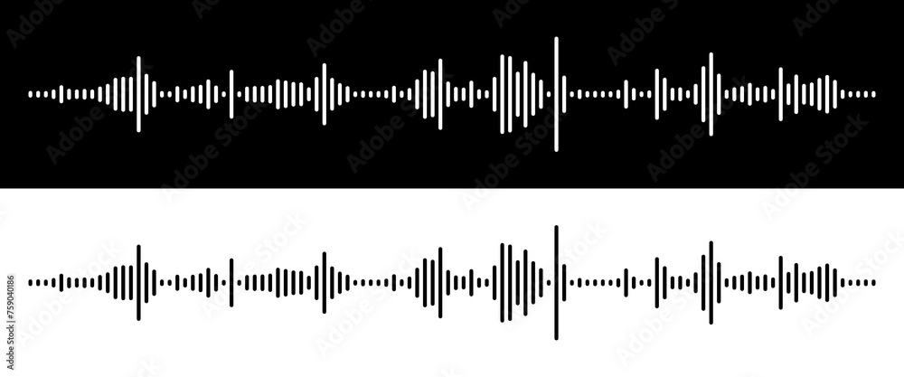 Aufkleber waves of the digital equalizer isolated on black and white backgrounds. digital sound eq vector illu
