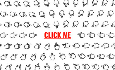 Dynamic Vector Grid with Mouse Cursor Pointers Converging to Center, Offering Prime Space for Logo or Text. CLICK ME Versatile Business Branding Concept. Vector Illustration.